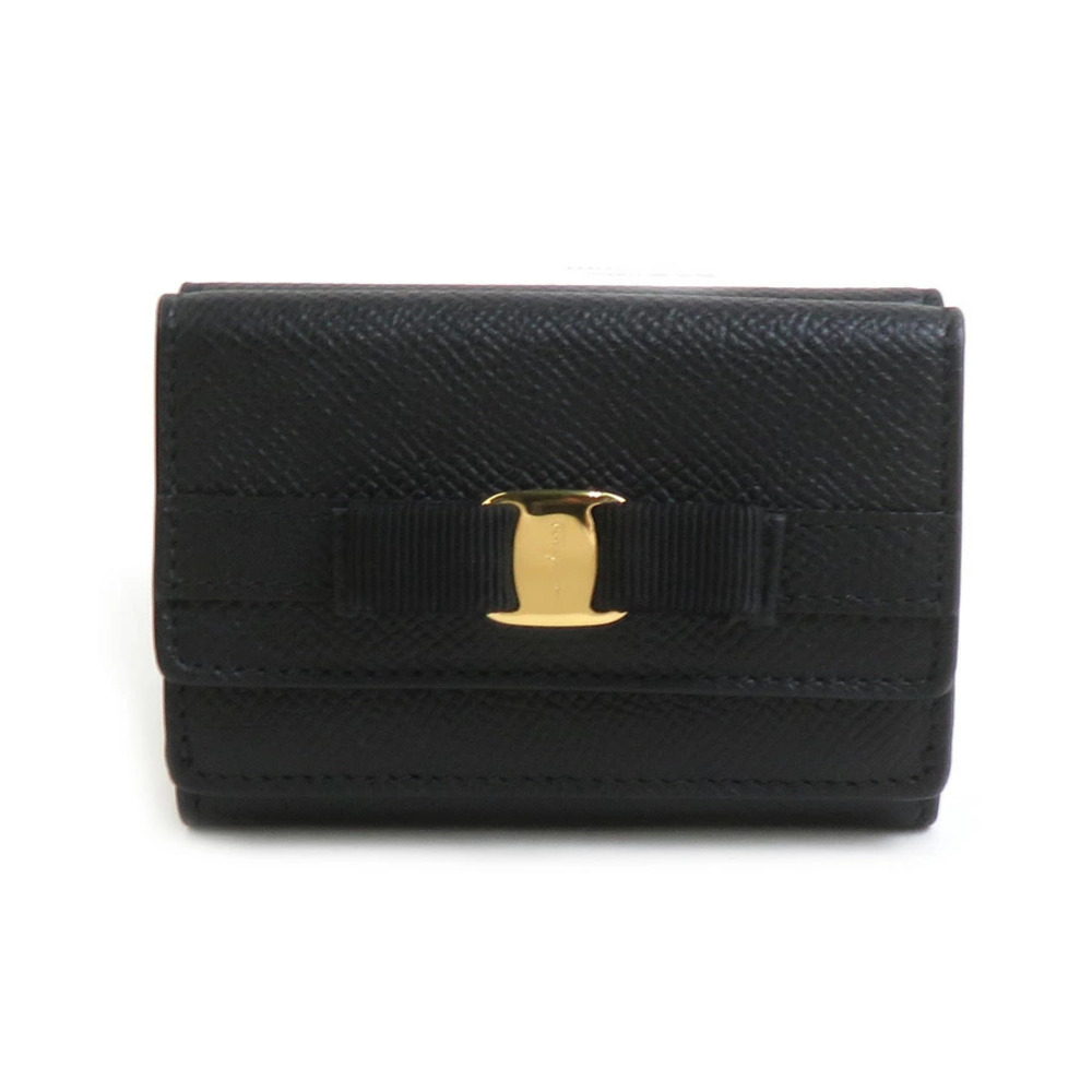 Salvatore Ferragamo Tri fold Wallet Vara Rion Leather Black
